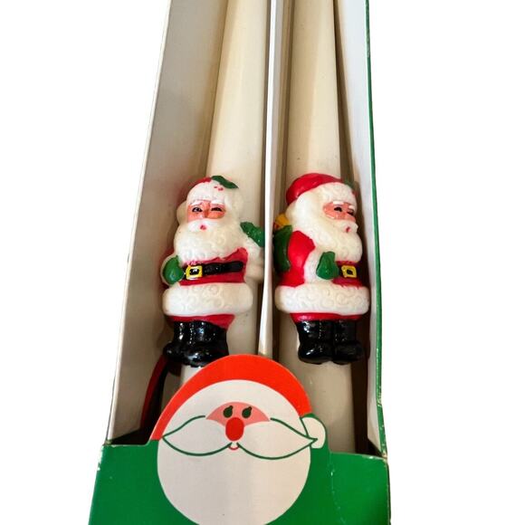 2 NOS Vintage 10" Santa Claus 3d Design Christmas Novelty Taper Candles - Picture 2 of 4